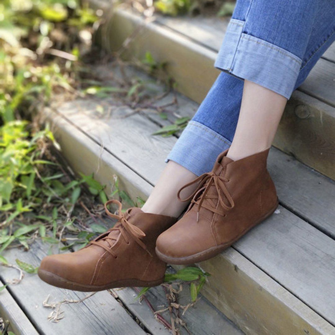 Leather Lace-Up Handmade Boots 35-42 2019 New December 35 Brown 