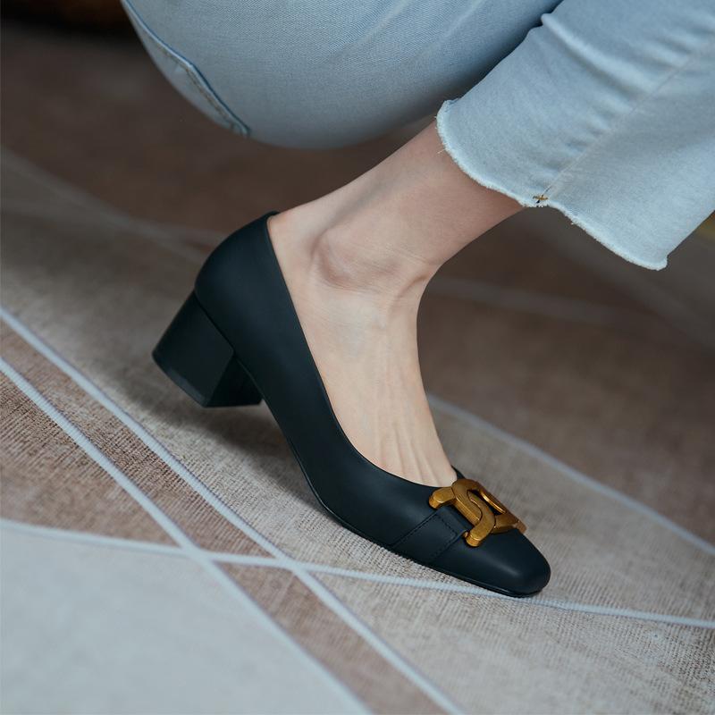 Leather Mid-High Heels Shoes June 2021 New-Arrival 