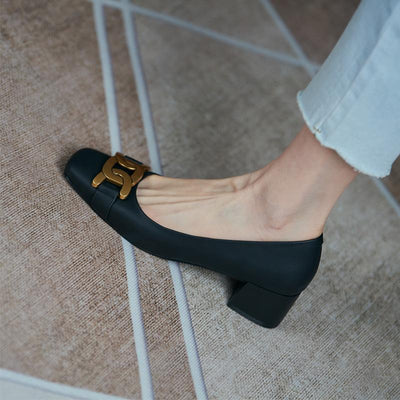 Leather Mid-High Heels Shoes