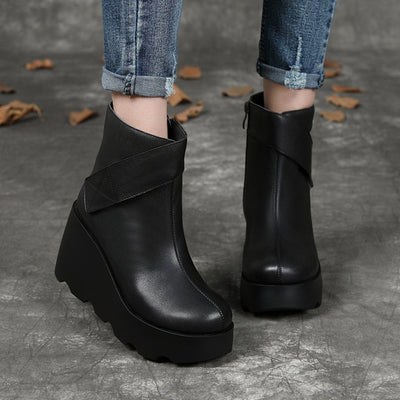 Leather Wedge High Velcro Shoes