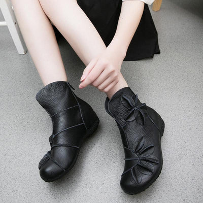 Leather Ethnic Style Single Flowers Boots
