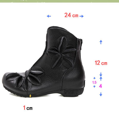 Leather Ethnic Style Single Flowers Boots