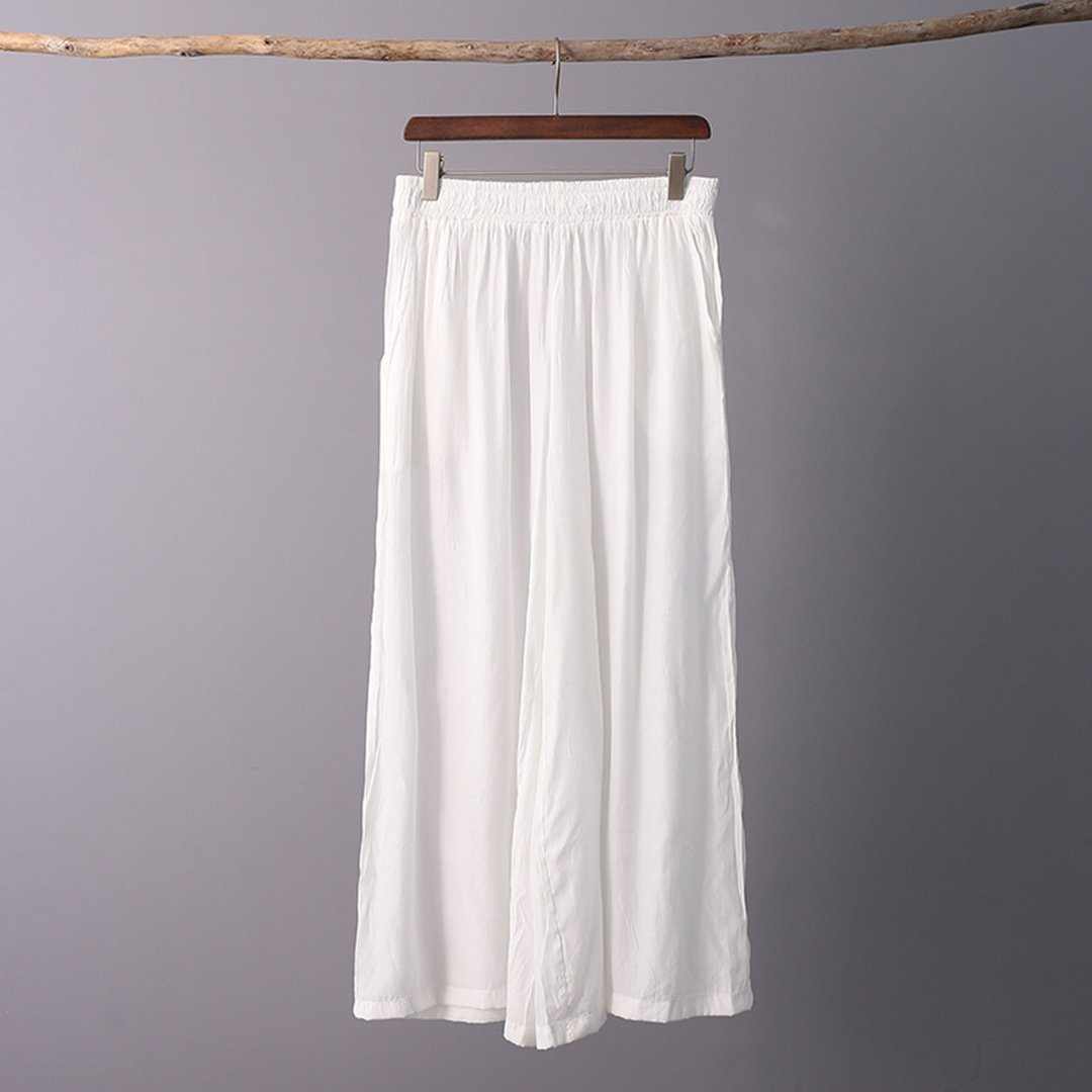 Lightweight Solid Wide Leg Pants One Size White 