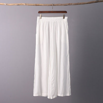 Lightweight Solid Wide Leg Pants One Size White 