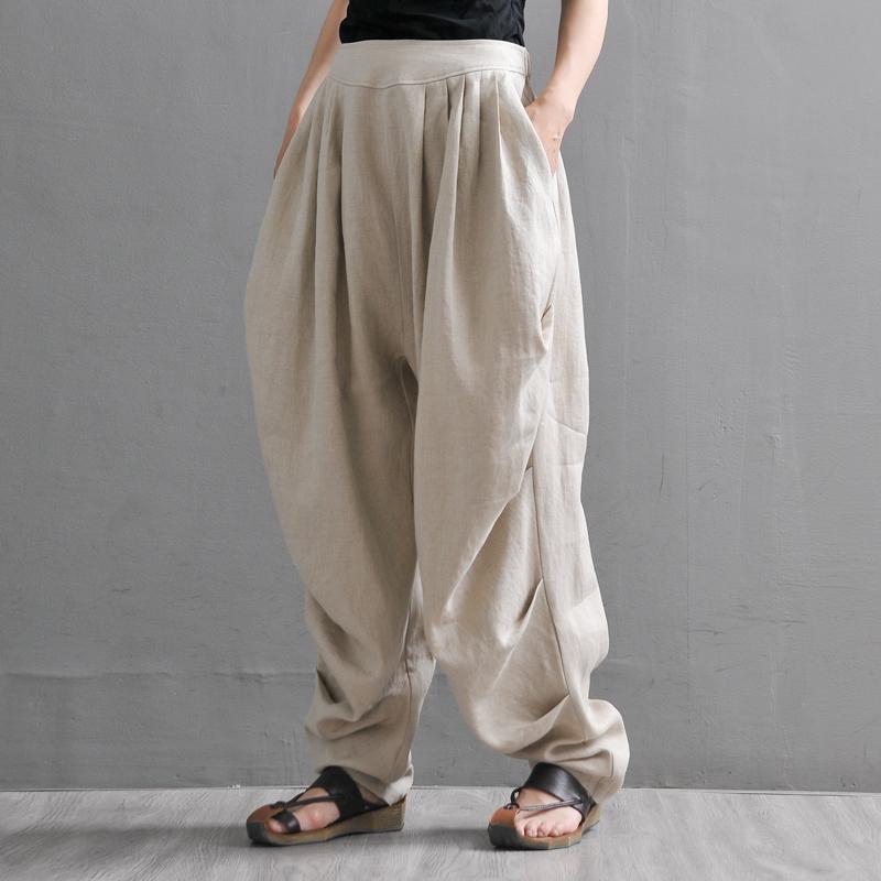 Linen Women's Summer Loose Casual Trousers Pants March-2020-New Arrival One Size Beige 