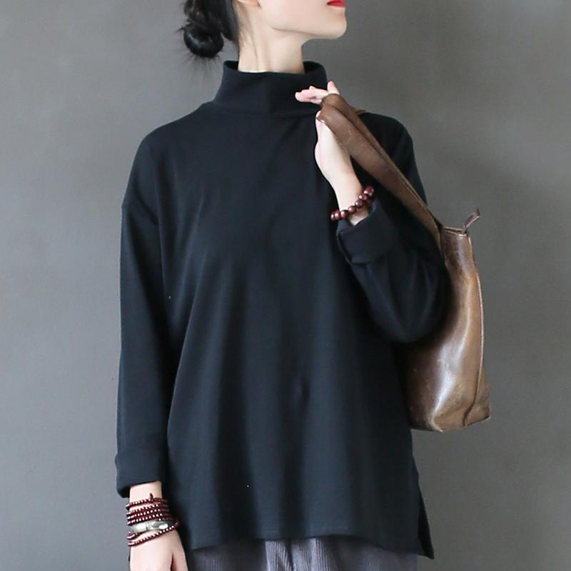 Literary All-match High Neck T-shirt Loose Long Sleeves Dec 2020-New Arrival FREE SIZE BLACK 