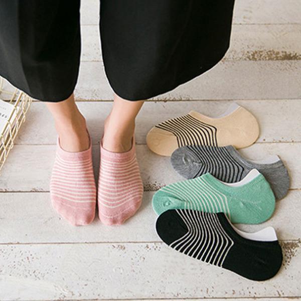Literature Women Warm Cotton Stripe Knitting Boat Shape Socks - Babakud
