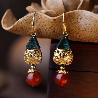 Long Pendant Gold Plated Agate Earrings Jewelry 