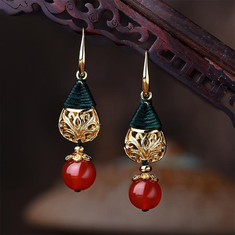Long Pendant Gold Plated Agate Earrings Jewelry One Size As Picture 