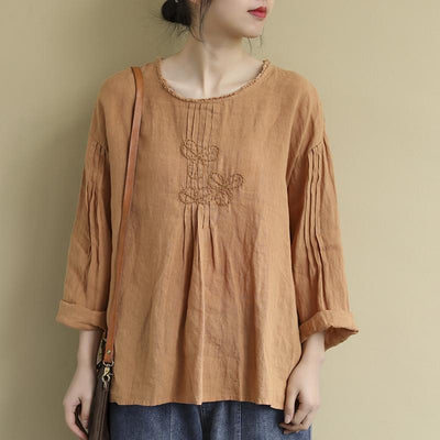 Long-Sleeved Spring Webroidered Shirt March-2020-New Arrival M Orange 