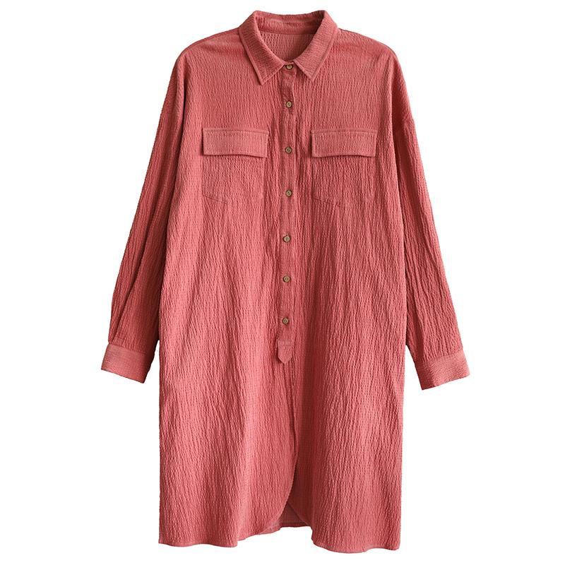Loose Casual Bubble Cotton Linen Shirt Dress Spring 2019 April New 