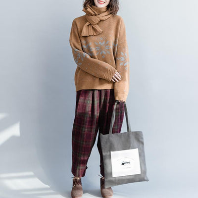 Loose Casual Round Neck Women Sweater With A Scarf - Babakud