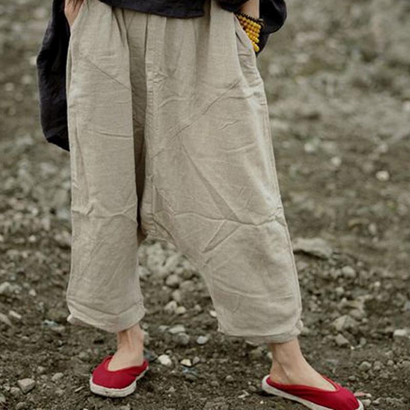 Loose Casual Women Linen Cross-Pants 2019 April New One Size Beige 