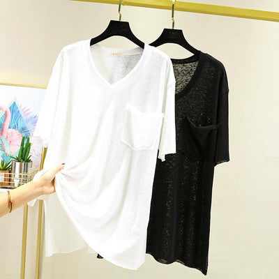 Loose Cotton Linen Short-Sleeved T-Shirt May 2021 New-Arrival 