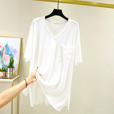 Loose Cotton Linen Short-Sleeved T-Shirt May 2021 New-Arrival One Size White 