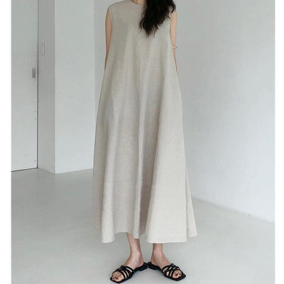 Loose Cotton Linen Sleeveless Long Dress May 2021 New-Arrival 