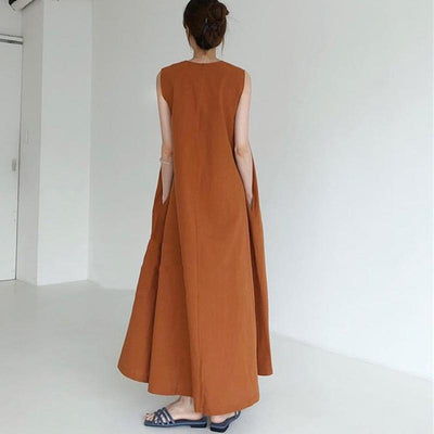 Loose Cotton Linen Sleeveless Long Dress May 2021 New-Arrival 