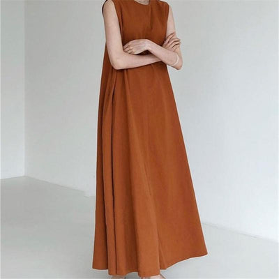 Loose Cotton Linen Sleeveless Long Dress May 2021 New-Arrival One Size Pumpkin 