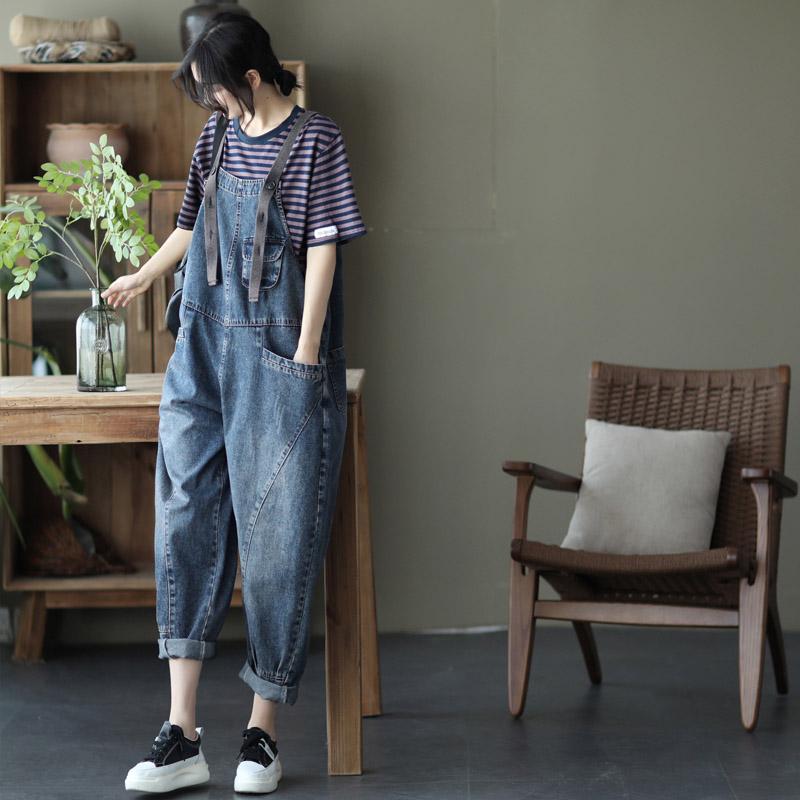 Loose Denim Overalls Casual Jumpsuit March 2021 New-Arrival L Black Buckle 