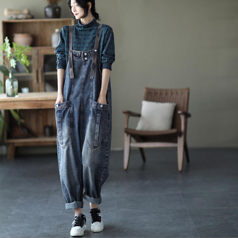 Loose Denim Overalls Casual Jumpsuit March 2021 New-Arrival L Silver Buckle 