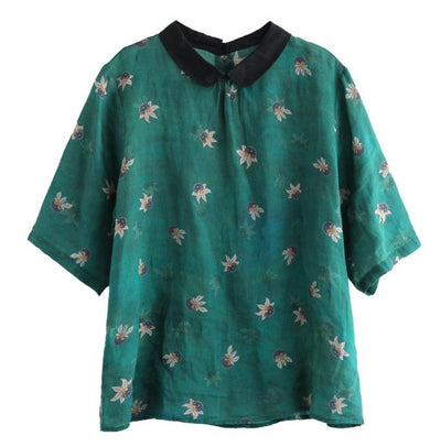 Loose Floral Linen Half Sleeve Polo Shirt Oct 2021 New-Arrival 