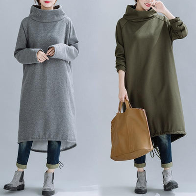 Loose High Neck Cotton And Linen Dress Nov 2020-New Arrival 