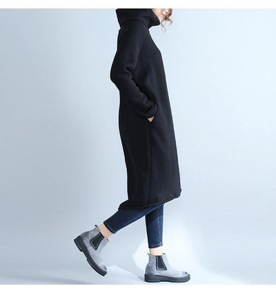 Loose High Neck Cotton And Linen Dress Nov 2020-New Arrival S BLACK 