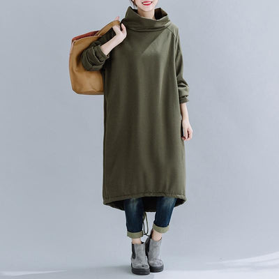 Loose High Neck Cotton And Linen Dress Nov 2020-New Arrival S GREEN 