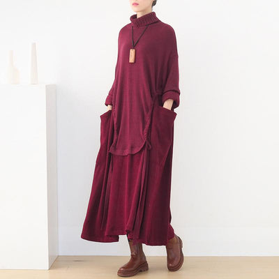 Loose High Neck Knitted Dress Nov 2020-New Arrival FREE SIZE RED 