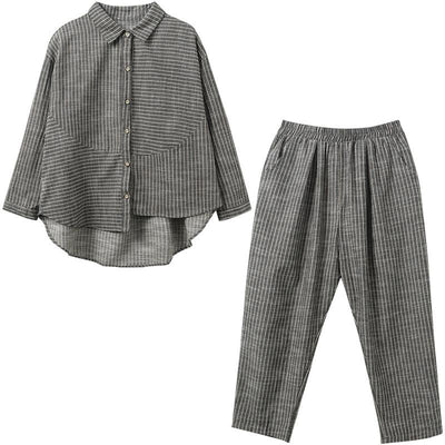 Loose Large Size Two-piece Casual Striped Suit March 2021 New-Arrival 