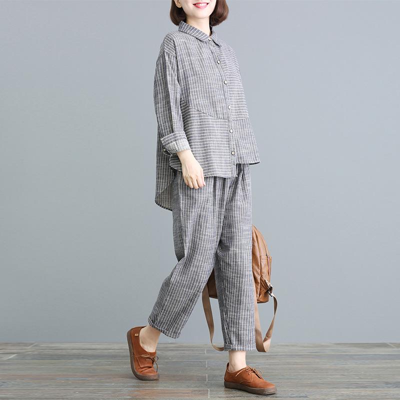 Loose Large Size Two-piece Casual Striped Suit