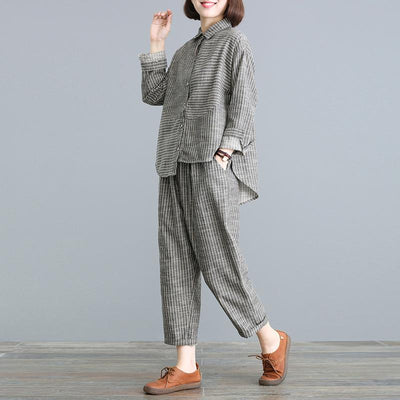 Loose Large Size Two-piece Casual Striped Suit March 2021 New-Arrival One Size Gray 