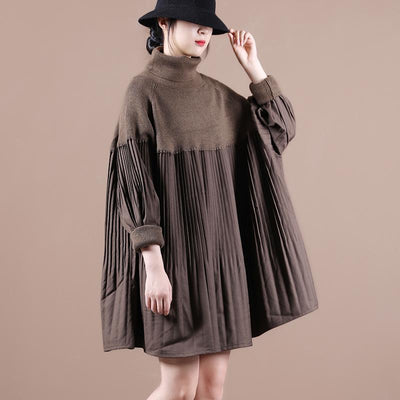 Loose Pleated Stitching Knitted Turtleneck Sweater oct 