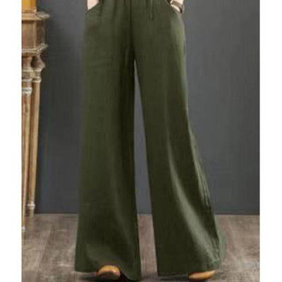 Loose Plus Size High Waist Mopping Linen Pants May 2021 New-Arrival S Army Green 