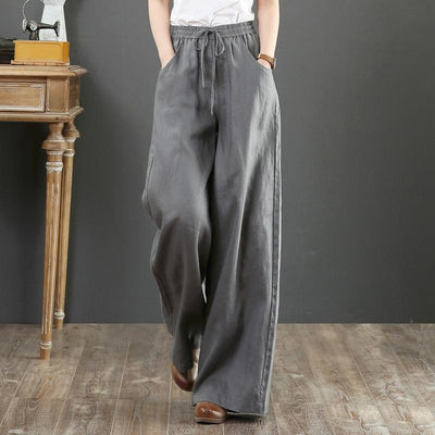 Loose Plus Size High Waist Mopping Linen Pants May 2021 New-Arrival S Gray 