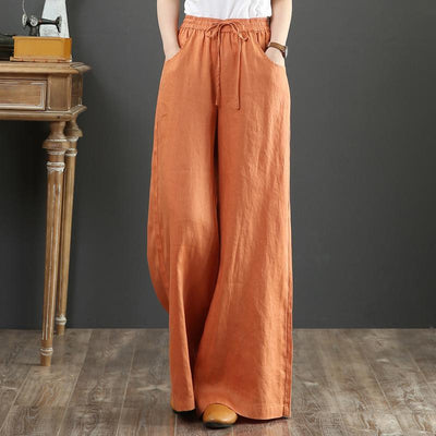 Loose Plus Size High Waist Mopping Linen Pants May 2021 New-Arrival S Orange 
