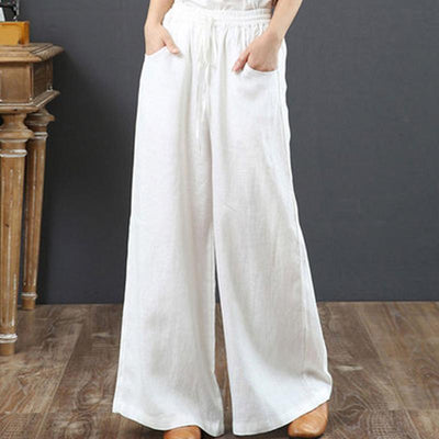 Loose Plus Size High Waist Mopping Linen Pants May 2021 New-Arrival S White 