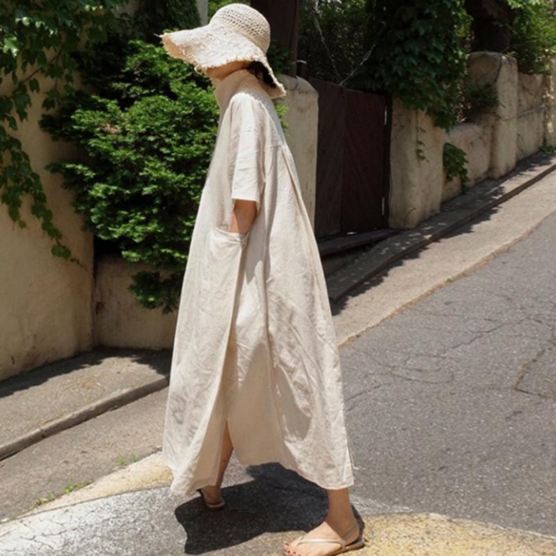 Loose Plus Size Linen Shirt Skirt May 2021 New-Arrival 