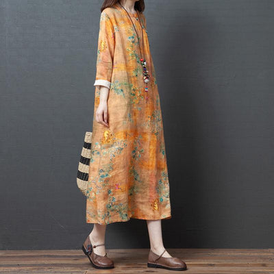 Loose Plus Size Printed Cotton And Linen Dress