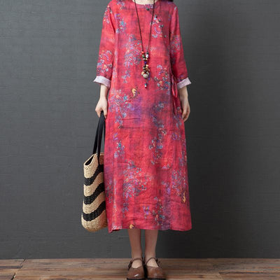 Loose Plus Size Printed Cotton And Linen Dress