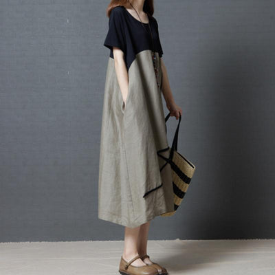 Loose Plus Size Women's Cotton And Linen Dress May 2021 New-Arrival 