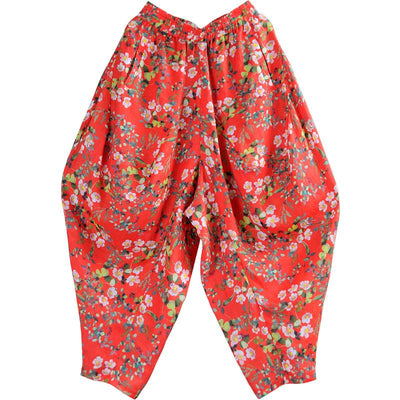 Loose Ramie Printed Floral Harem Pants Red