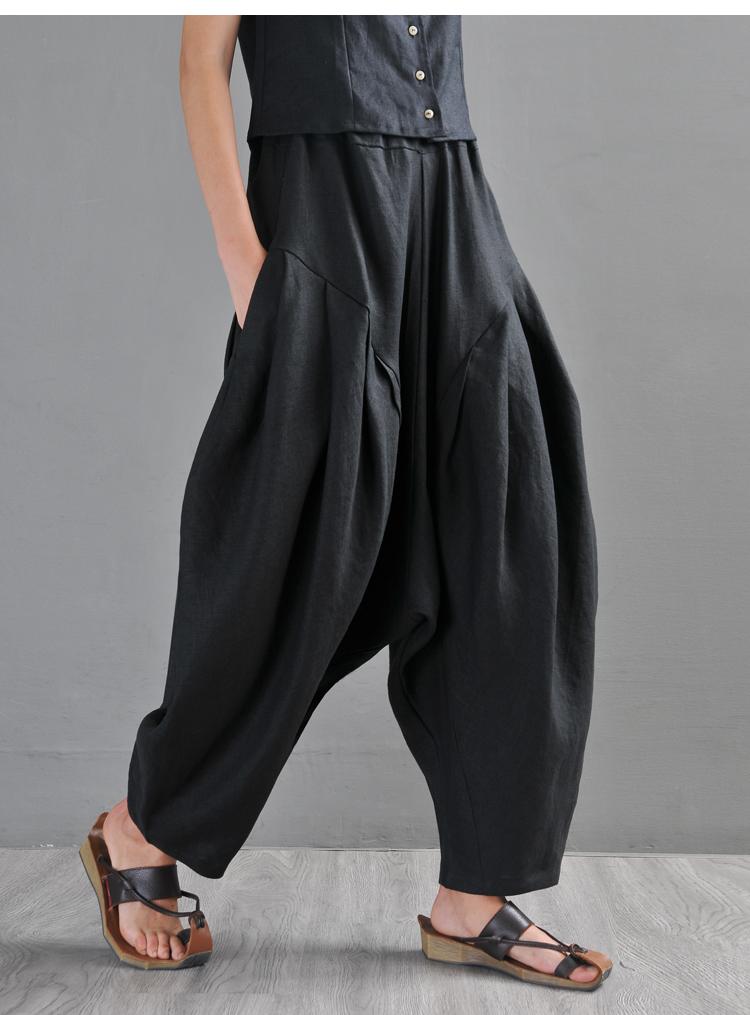 Loose Retro Linen Casual Pants Trousers March-2020-New Arrival #4 Black 