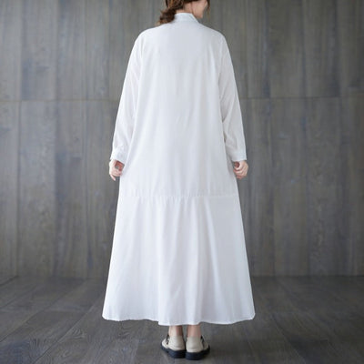 Loose Solid Long Sleeve Cotton Dress Aug 2022 New Arrival 