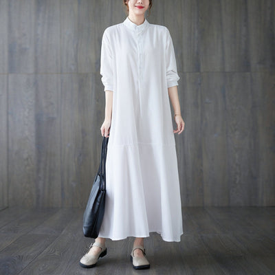 Loose Solid Long Sleeve Cotton Dress