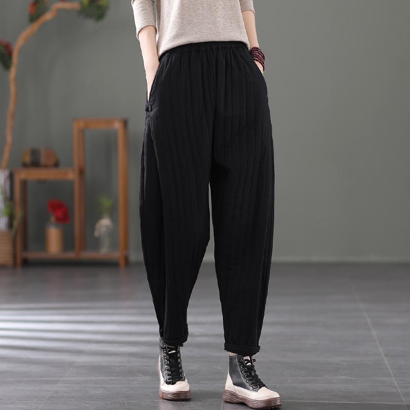 Loose Winter Retro Cotton Quilted Harem Pants Oct 2021 New-Arrival Black 