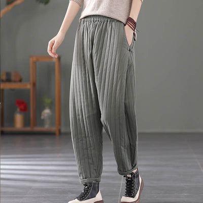 Loose Winter Retro Cotton Quilted Harem Pants Oct 2021 New-Arrival Gray 