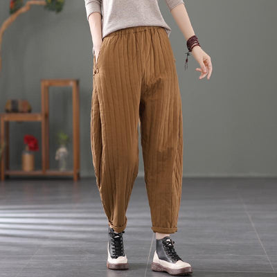 Loose Winter Retro Cotton Quilted Harem Pants Oct 2021 New-Arrival Yellow 