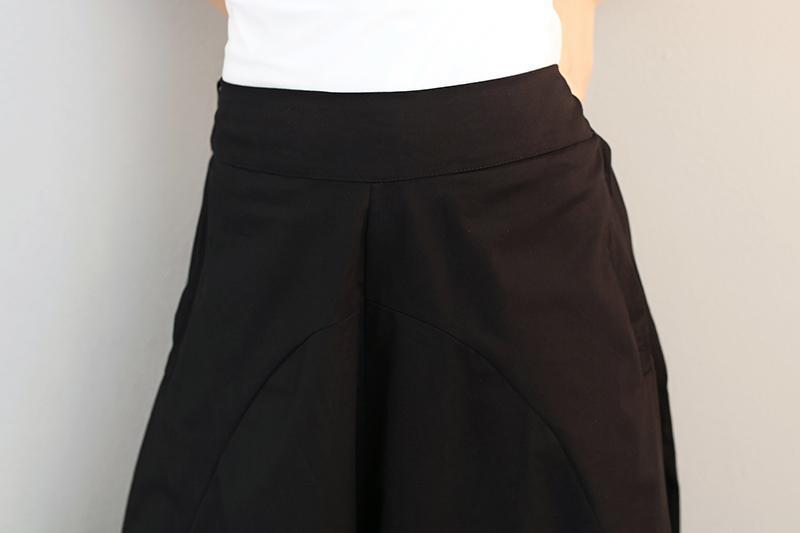 Loose Women Casual Cotton Irregular Black Lantern Pants - Babakud