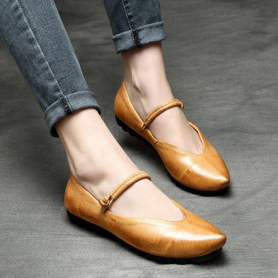 Marry Jane Leather Pointed Toe Flats Shoes